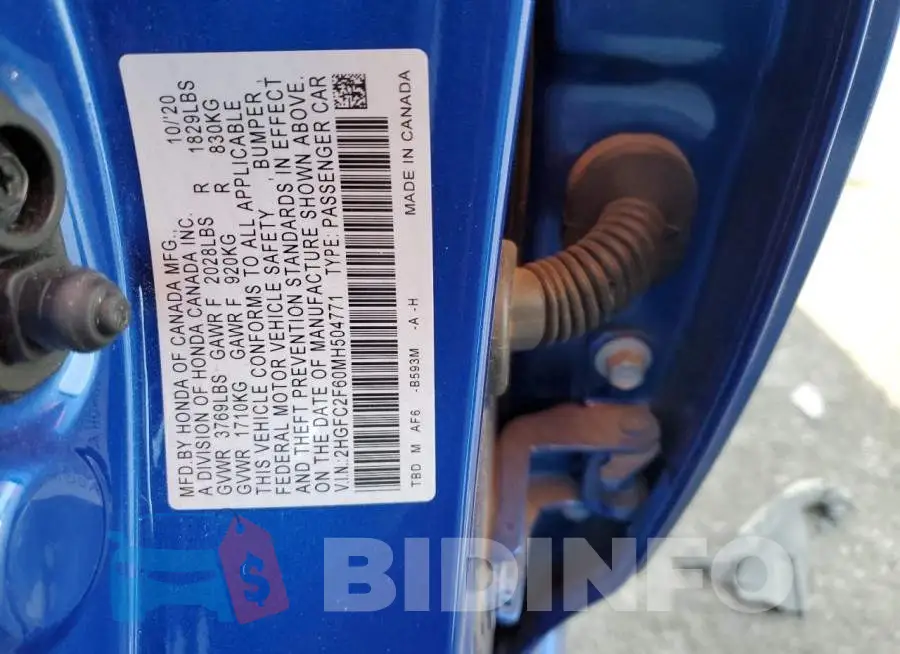 2HGFC2F60MH504771 Photo# 12
