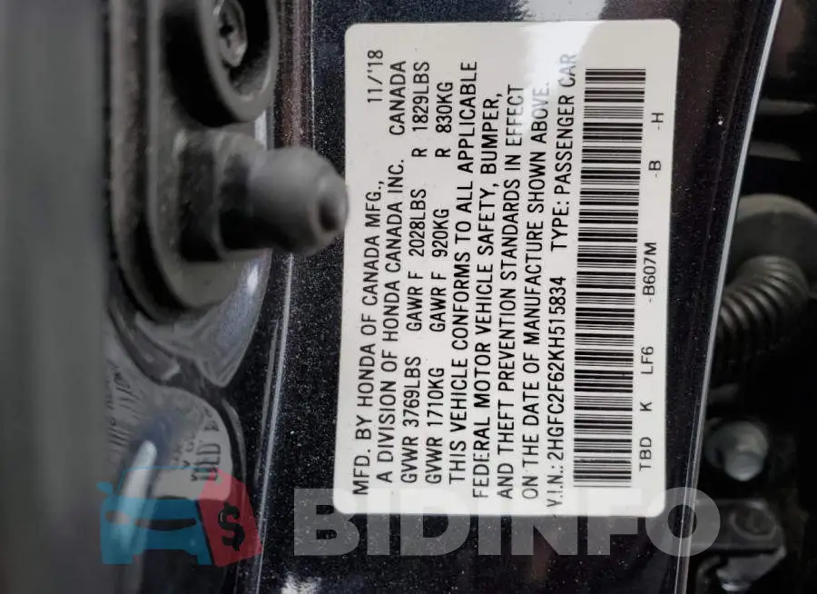 2HGFC2F62KH515834 Photo# 12