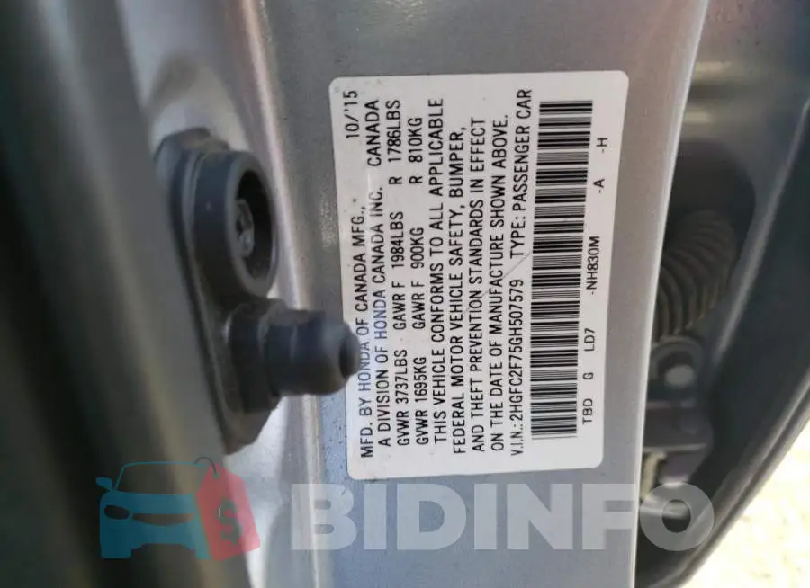2HGFC2F75GH507579 Photo# 13