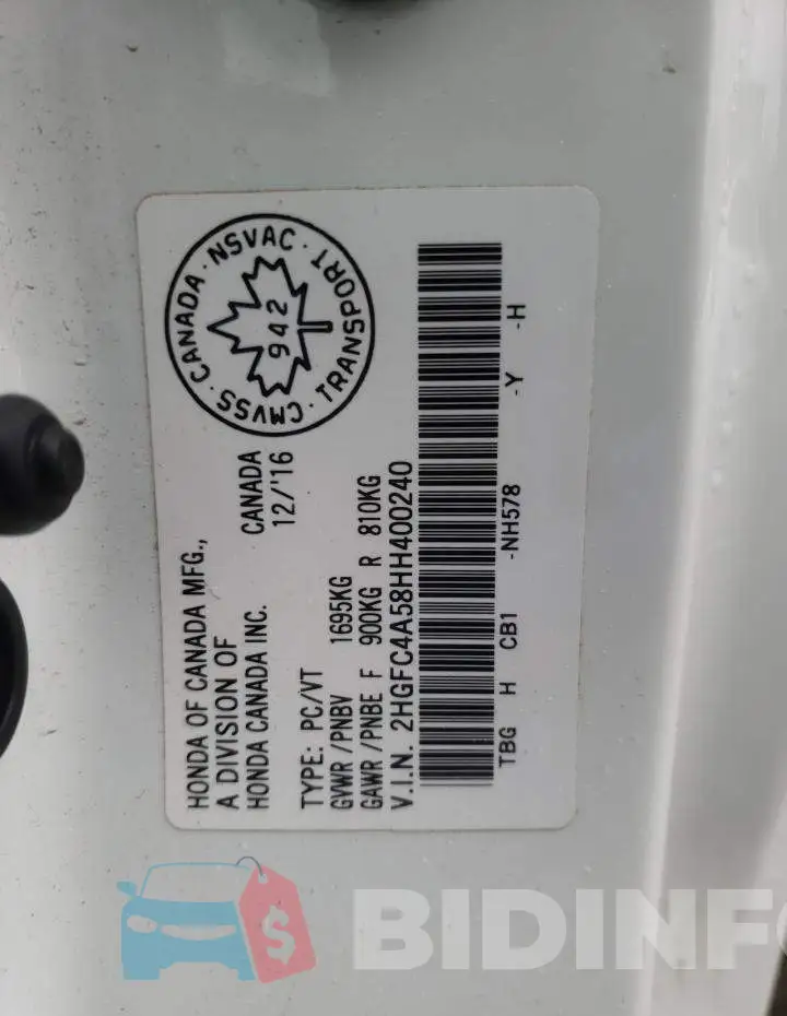 2HGFC4A58HH400240 Photo# 12