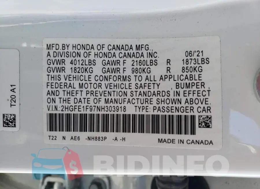 2HGFE1F97NH303918 Photo# 13