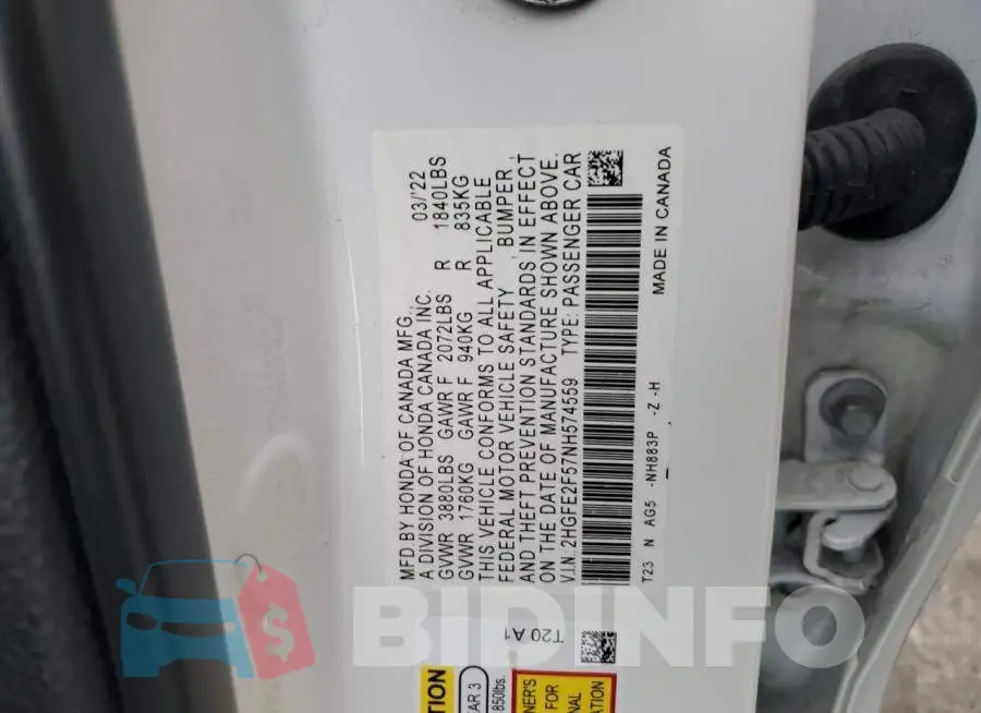 2HGFE2F57NH574559 Photo# 12
