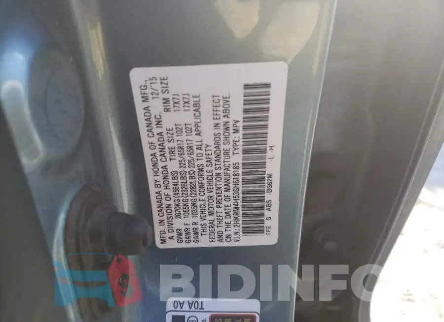 2HKRM4H53GH618185 Photo# 13
