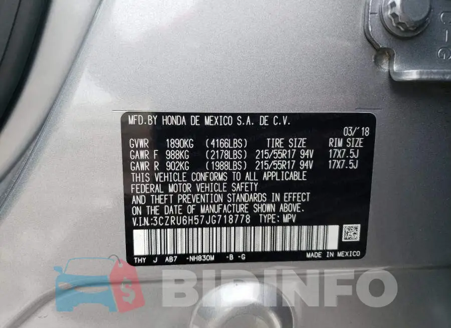 3CZRU6H57JG718778 Photo# 13