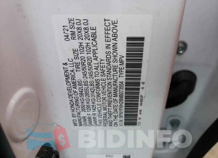 5FNYF6H28MB073554 Photo# 12