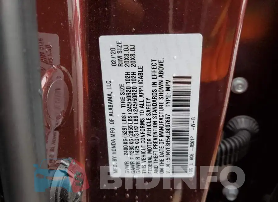 5FNYF8H54LB007667 Photo# 13