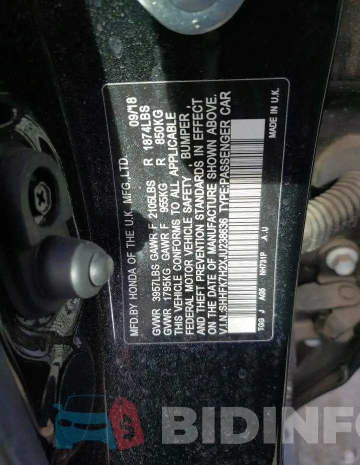 SHHFK7H2XJU238636 Photo# 13