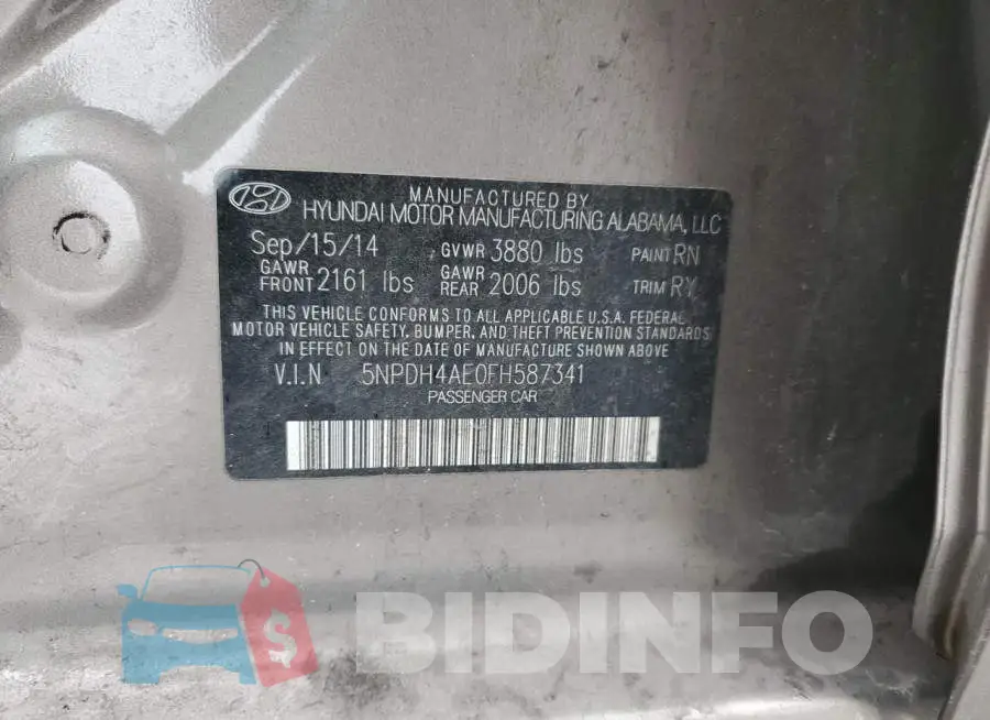 5NPDH4AE0FH587341 Photo# 12