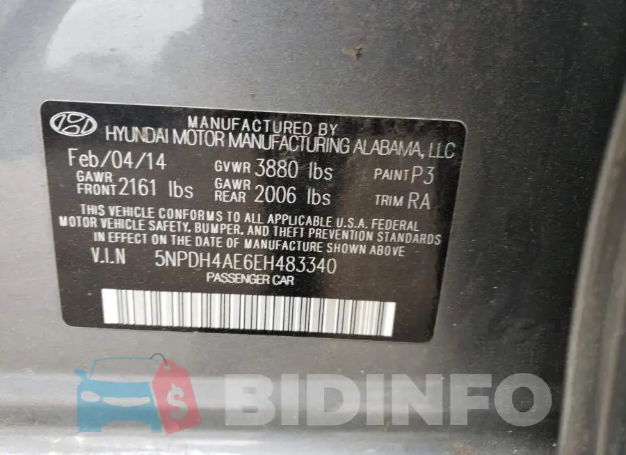 5NPDH4AE6EH483340 Photo# 12