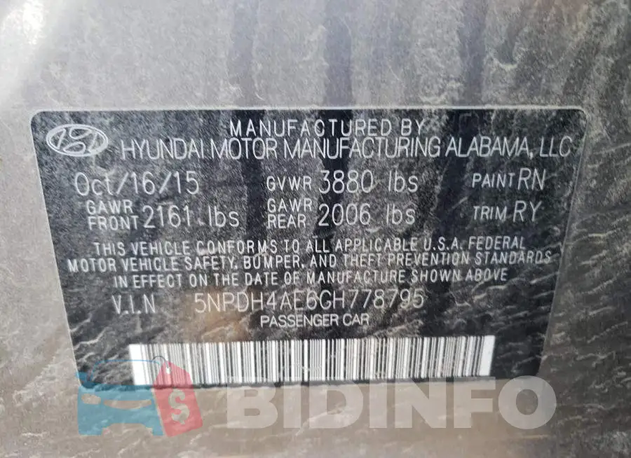 5NPDH4AE6GH778795 Photo# 12