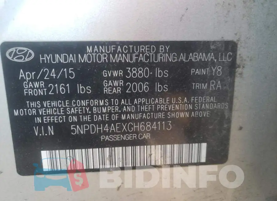 5NPDH4AEXGH684113 Photo# 12