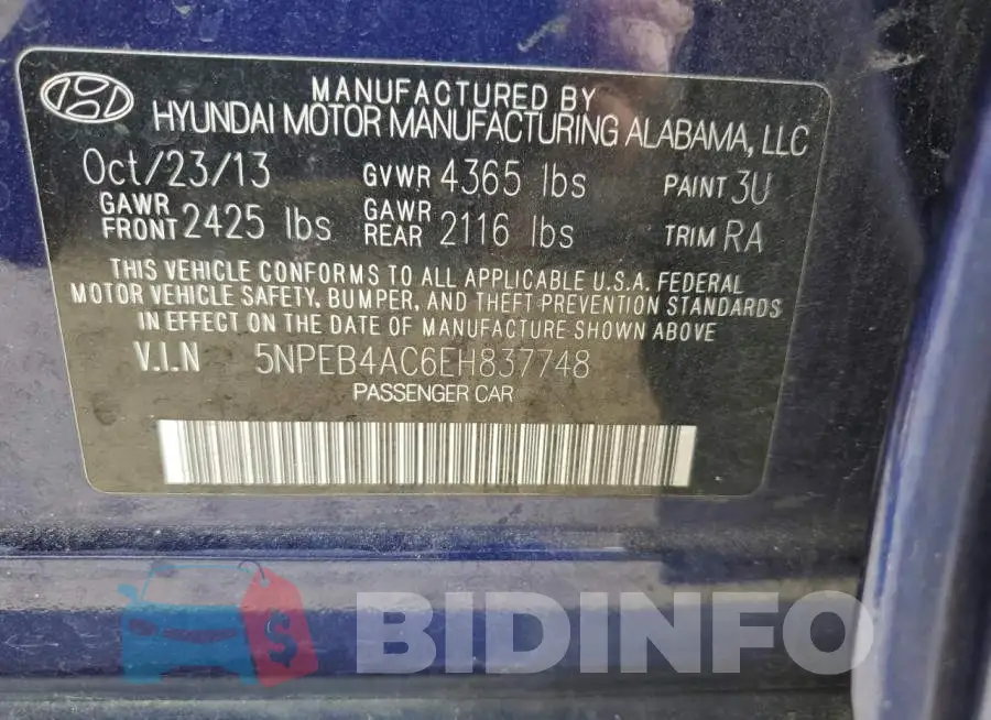 5NPEB4AC6EH837748 Photo# 12
