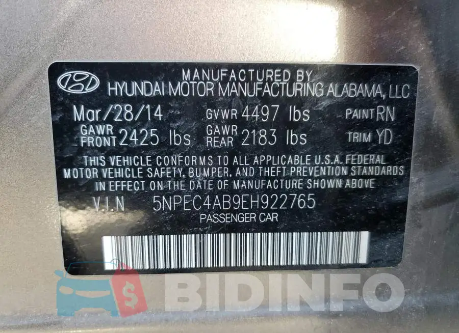 5NPEC4AB9EH922765 Photo# 12