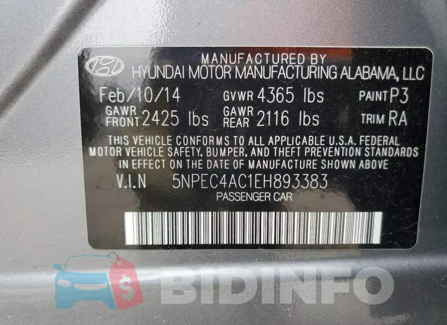 5NPEC4AC1EH893383 Photo# 12