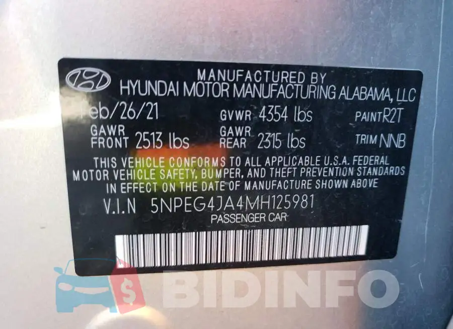 5NPEG4JA4MH125981 Photo# 12