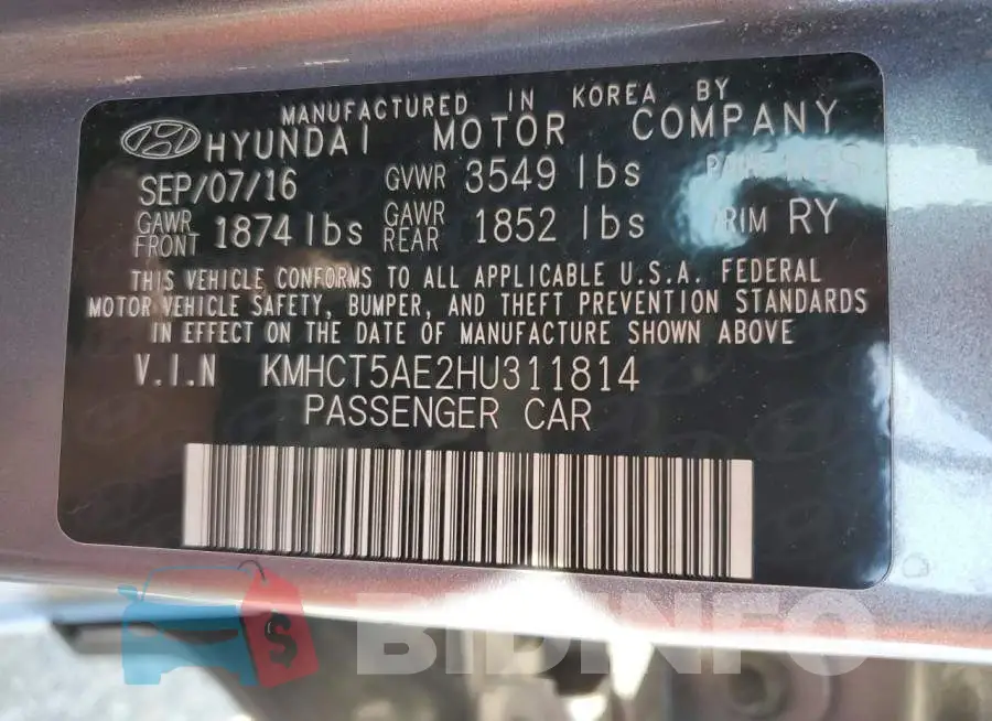 KMHCT5AE2HU311814 Photo# 12