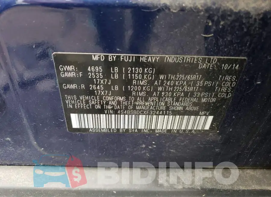 4S4BSBDCXF3244115 Photo# 13