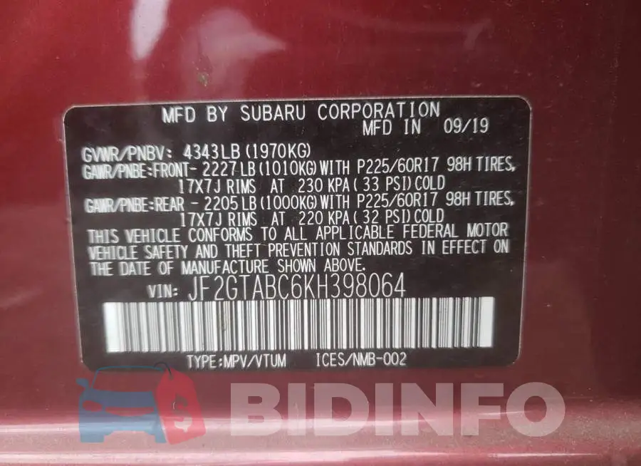 JF2GTABC6KH398064 Photo# 10
