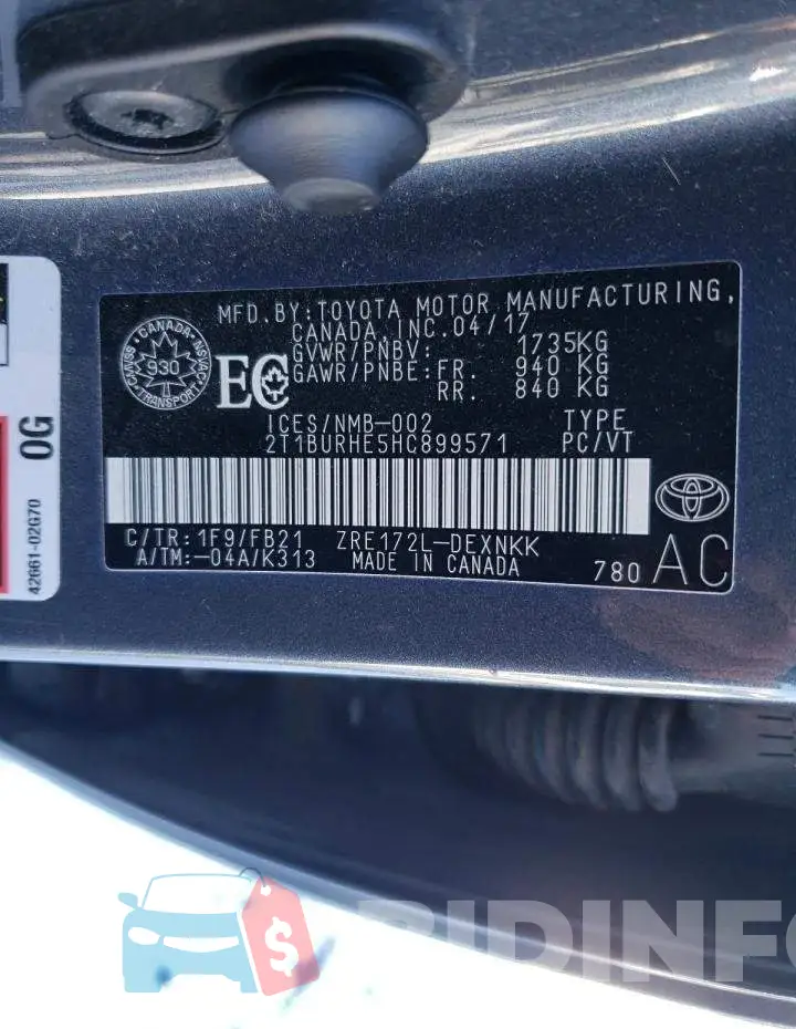 2T1BURHE5HC899571 Photo# 13