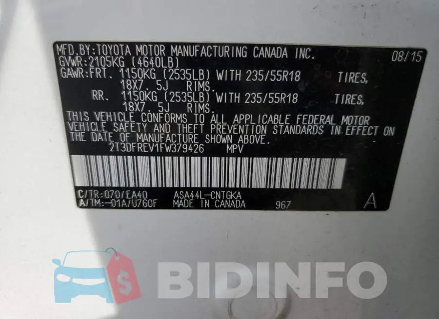 2T3DFREV1FW379426 Photo# 12