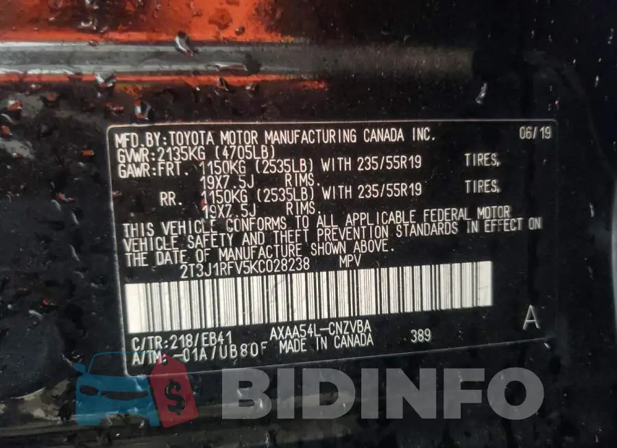 2T3J1RFV5KC028238 Photo# 13