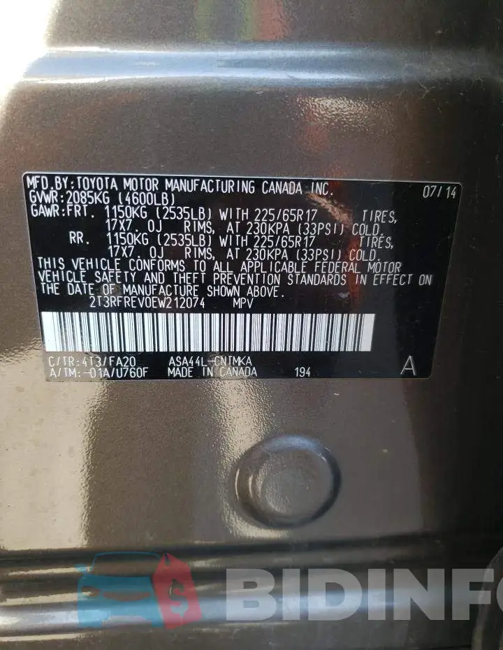 2T3RFREV0EW212074 Photo# 13