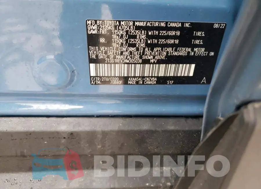 2T3S1RFV3NW305038 Photo# 13