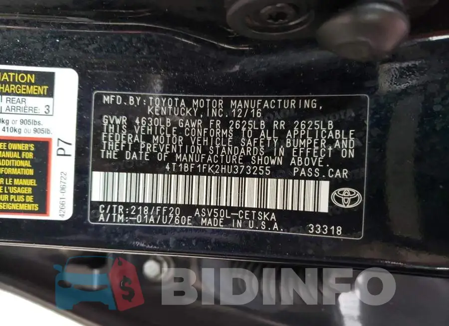 4T1BF1FK2HU373255 Photo# 12