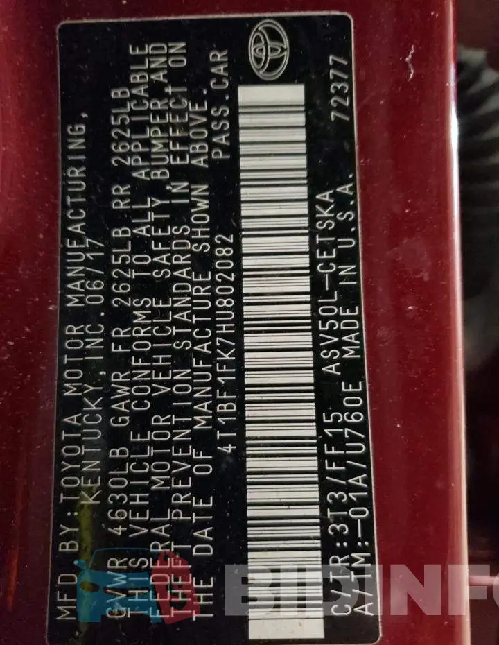 4T1BF1FK7HU802082 Photo# 13