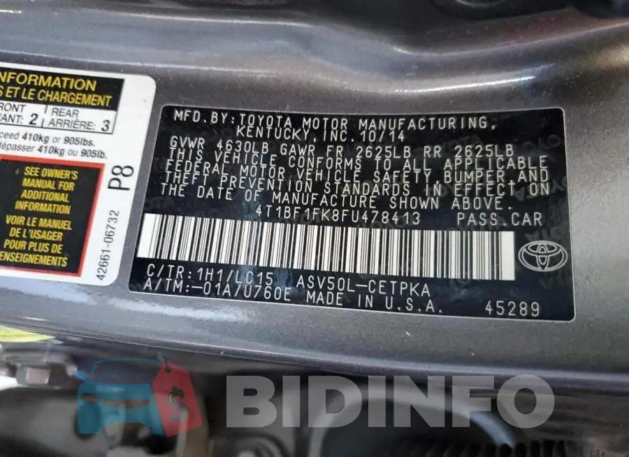 4T1BF1FK8FU478413 Photo# 10