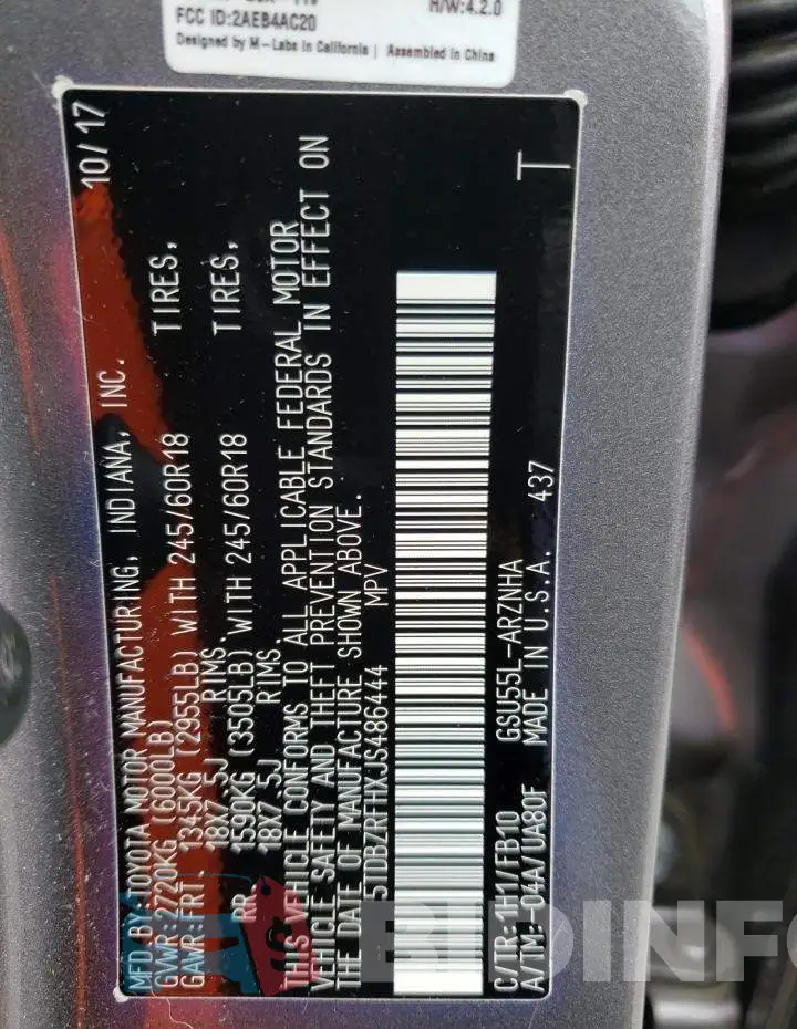 5TDBZRFHXJS486444 Photo# 13