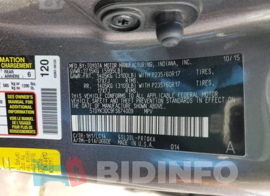 5TDYK3DC9FS674009 Photo# 13