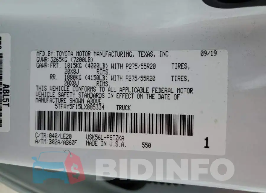 5TFAY5F15LX885334 Photo# 12