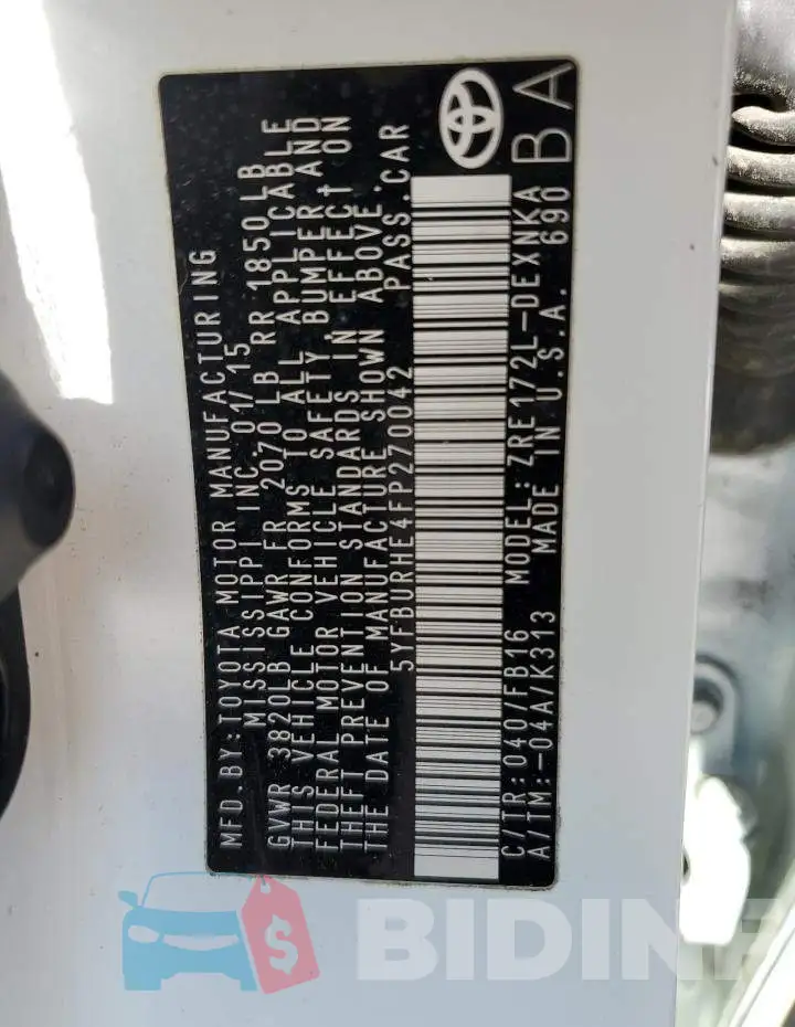 5YFBURHE4FP270042 Photo# 13