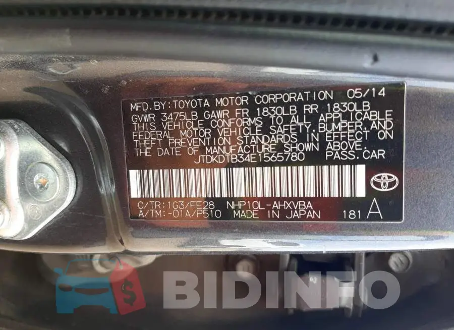 JTDKDTB34E1565780 Photo# 13