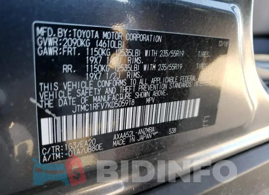 JTMC1RFV7KD505918 Photo# 14