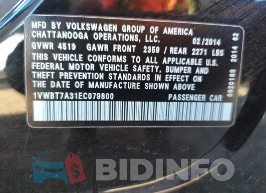1VWBT7A31EC079800 Photo# 12