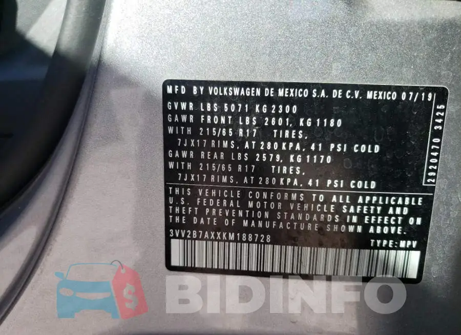 3VV2B7AXXKM188728 Photo# 13