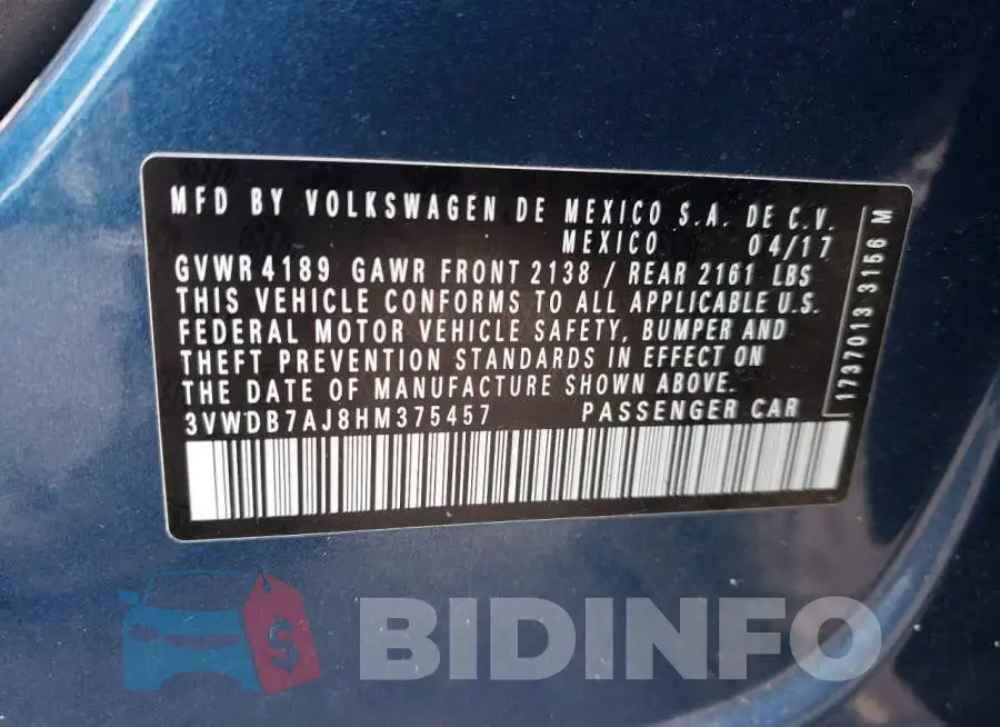 3VWDB7AJ8HM375457 Photo# 12