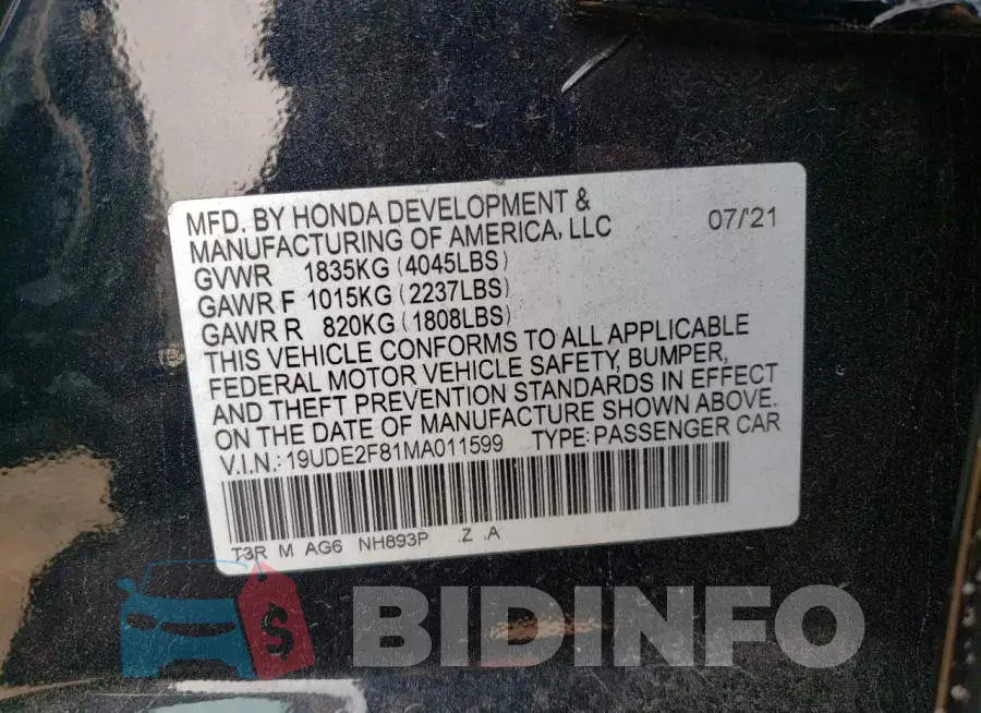 19UDE2F81MA011599 Photo# 12
