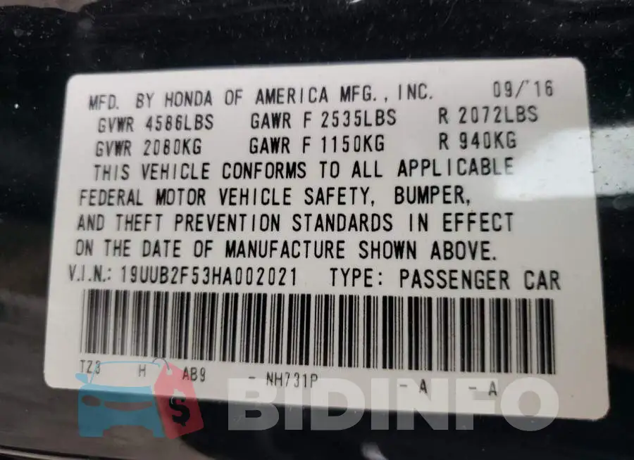 19UUB2F53HA002021 Photo# 12