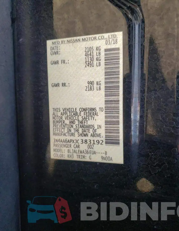 1N4AA6APXJC383192 Photo# 10