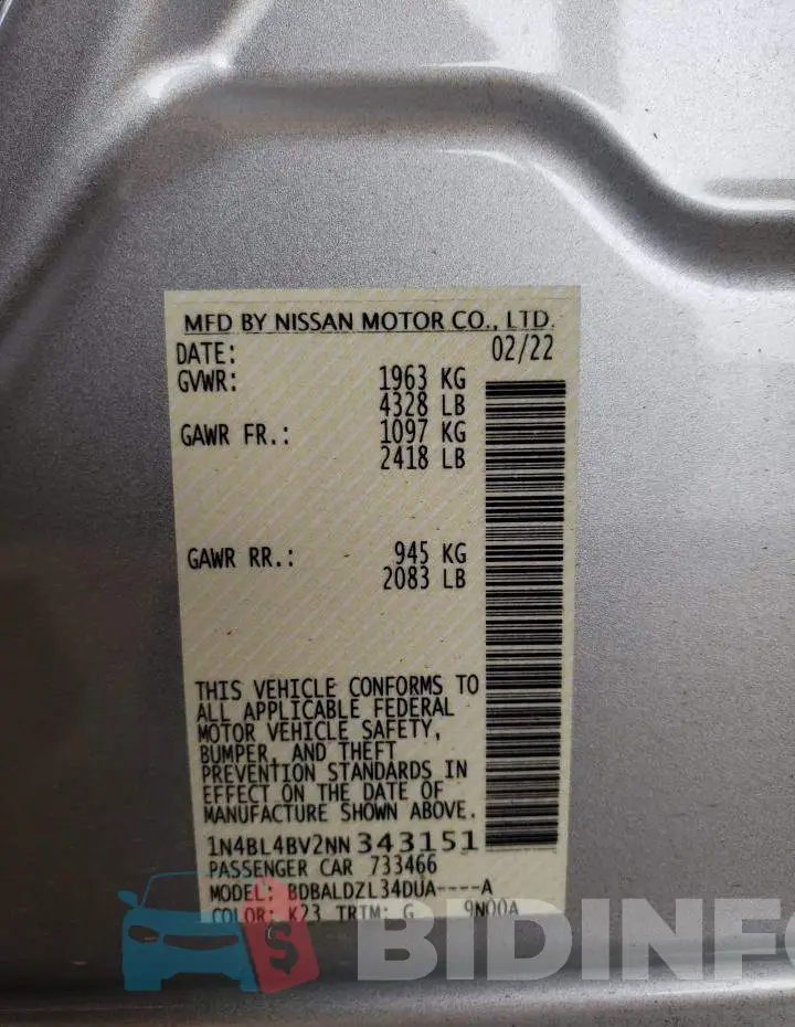 1N4BL4BV2NN343151 Photo# 12