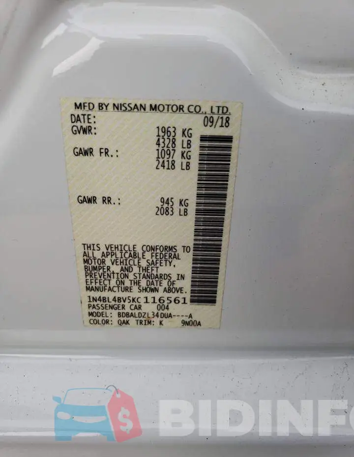 1N4BL4BV5KC116561 Photo# 12