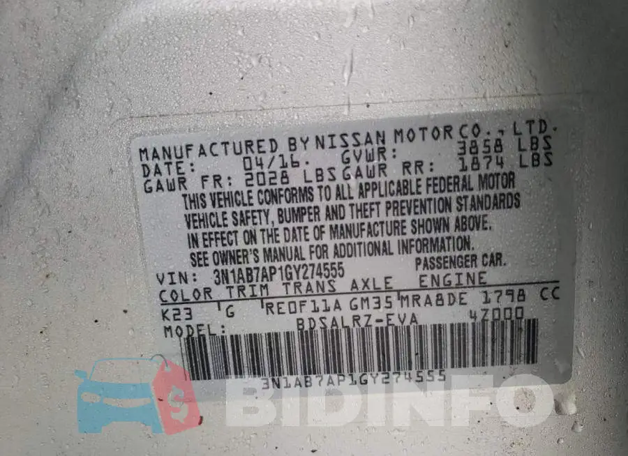 3N1AB7AP1GY274555 Photo# 13