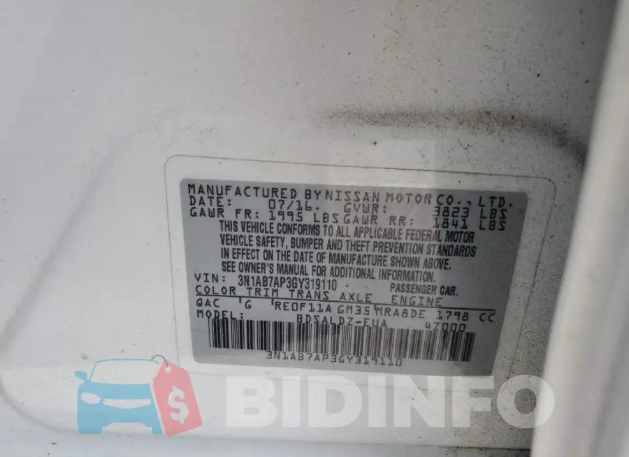 3N1AB7AP3GY319110 Photo# 12