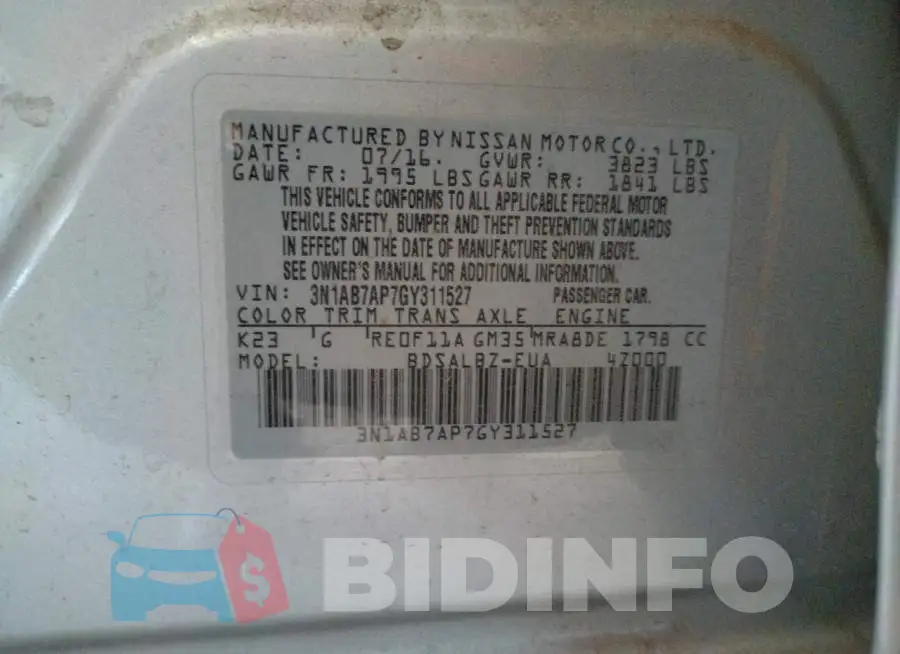 3N1AB7AP7GY311527 Photo# 12