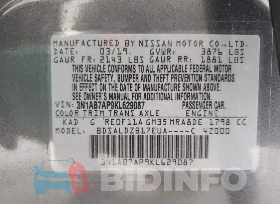 3N1AB7AP9KL629087 Photo# 10