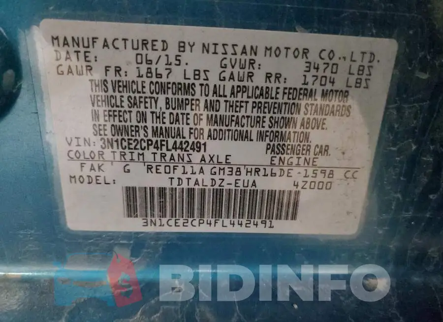 3N1CE2CP4FL442491 Photo# 12