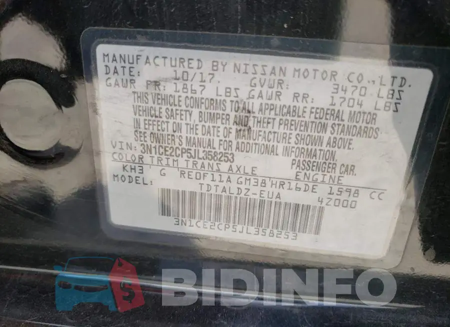 3N1CE2CP5JL358253 Photo# 13